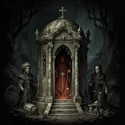illustration of magic item of osr, osr dungeon, orthodox tomb of horror, illustration, high detail, high resolution