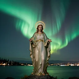 beautiful aurora virgin mary blended over seattle long exposure digital hd photo