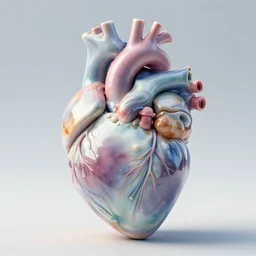 a close portrait of a cybernetic heart made from porcelain, insane reflexions, pastel colored, daylight, peaceful, 8 k, ambient occlusion, sub surface scattering, octane render, symetrical features