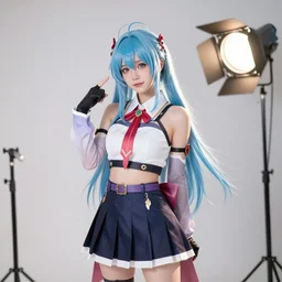 photo still of a female cosplaying as a anime girl, 8 k, studio lighting bright ambient lighting key light, 8 5 mm f 1. 8