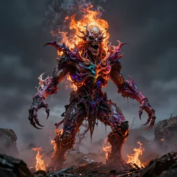 the most horrifying creature burning with unseen colors, photo pic taken by gammell + giger + mcfarlane + del toro + hellgod + death + realistic horrors, shatter colors drip