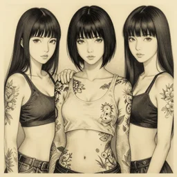 full view, from a distance, of taiwanese girl with tattoos, style of yoshii chie and hikari shimoda and martine johanna,, highly detailed