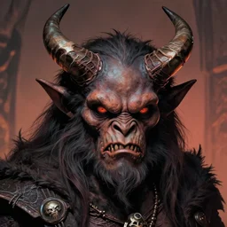 still from 3 0 0 of a head and shoulders portrait of a bugbear with devil horns, d & d, high fantasy, by donato giancola, comic book cover