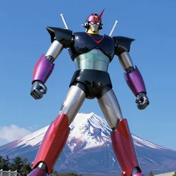 movie still frame, go nagai giant armored shin great mazinger z in full epic pose, a psychedelic mount fuji in the background, intricate details, beautiful composition, 8 k, cgi, by ridley scott, james cameron, zack snyder and michael bay