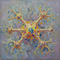 abstract oil painting of complex cellular structures