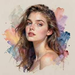 very elaborated half-lenght portrait. mixed media collage in vibrant pastel tones. matte background HD