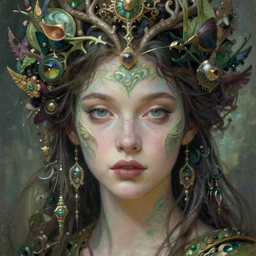 portrait of beautiful nature goddess unusual beauty, esoteric, ornamental, head in focus, fantasy art, nature aesthetics, intricate, elegant, highly detailed hyperrealistic painting, artstation, concept art, painterly, sharp focus, illustration, art by emilia elfe