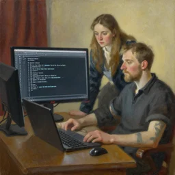 a programmer that tries c + + for the first time, by james gilleard, by ian mcque, by paul thurlby, trending on artstation, rococo color scheme, oil on canvas, hd, sharp, detailed