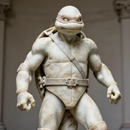 donatello of the teenage mutant ninja turtles as a sculpture from the renaissance made of white marble, high details, cinematic, photorealistic