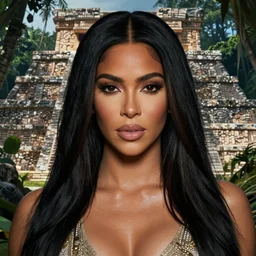 detailed portrait of kim kardashian in mayan pyramid jungle ruins by david roberts