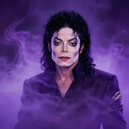 A mystical mesmerizing 8k hyperrealistic Photo Portrait Michael Jackson transforming into a purple haze, soft, sharp focus, detailed, art by Greg Rutkowski and artgerm and Alphonse Mucha