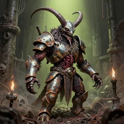 airbrush macro baphomet orcus horror, random animal | viscera as god |, carapace rusted chrome chaos in dystopic armor, claustrophobic deep in sewer system, chris foss, enric torres, wayne d barlowe, geof darrow, alberto bontempi, feng zu hyper realism, torch light, muted horror of puce lime colors, epic