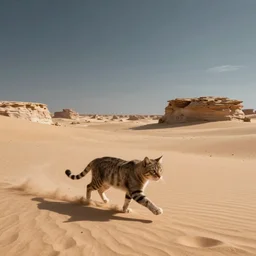 cat beast running across the open desert, empty desert, sand, karst landscape, wide shot, concept art by greg rutkowski