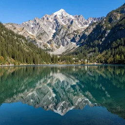 mountains reflecting in the crystal clear water