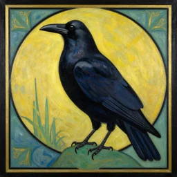 art deco painting of a raven
