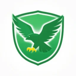 eagle in a green logo shaped like a shield