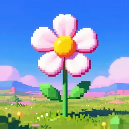single digital flower, trippy landscape, pixel art, pop surrealism