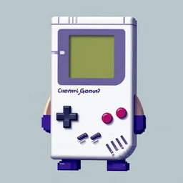 concept art for a gameboy kid character, with a pixel face, buttons, joysticks, arms and legs. trending on artstation