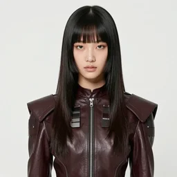 ektachrome, youthful asian demure, exquisite features, feminine cut, frontiers in flight leather voxel suit, a. rrajani