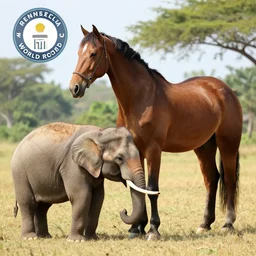World biggest horse standing next to world's smallest elephant, photo Guiness World Records