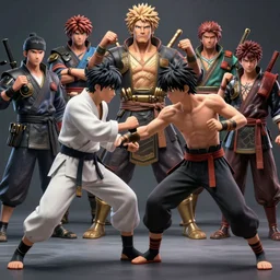 Anime fight scene, highly detailed, professional digital painting, Unreal Engine 5, Photorealism, HD quality, 8k resolution, cinema 4d, 3D, cinematic, art by artgerm and greg rutkowski and alphonse mucha and loish and WLOP