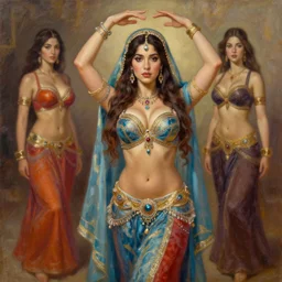 lana rhoades as a beautiful arabian princess with belly dancer dress, oil painting, by laura sava and julie bell and artgerma