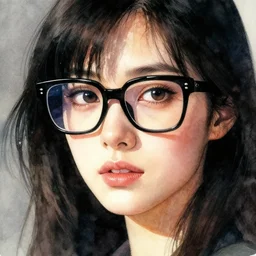 portrait, young beautiful woman with big black eyeglasses, watercolor, dramatic lighting, cinematic, establishing shot, extremely high detail, foto realistic, cinematic lighting, digital art, vector, by Yoshitaka Amano, Ruan Jia, Kentaro Miura, Artgerm, post processed, concept art, artstation, matte painting, style by eddie mendoza, raphael lacoste, alex ross