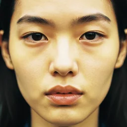 close up of face of asian fashion model, in tokio, photo by ellen von unwerth, analog, grainy, yellow, highly detailed