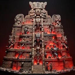 airbrush of 4 character, tiered flayed stone mayan hyroglyph god machines, cluster tiered heirarchy, battle chaos, mainframe hydrocracking battles, medical chromed, dystopian, by wayne d barlowe, h r giger, simon bisley, boris vallejo, enric torres, hyper realism, narrative light, red neon colors, epic, hyper detailed, classic