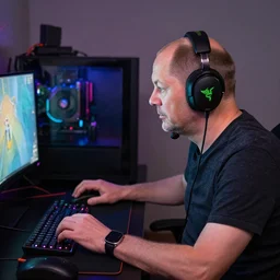 Olaf Scholz wearing Razer Headset playing Valorant on his RGB PC