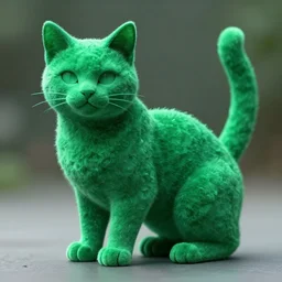 a cat made of bright green emerald with the shape of a cat, organic cat, smooth cat, alive. cat, natural cat, hyper realistic cat,