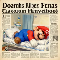 Super Mario falling asleep in a hospital, Victorian Newspaper article