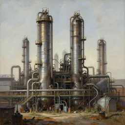 ore refinery, concept art, intricate detail, volumetric shadows and lighting, realistic oil painting by tim hildebrandt