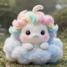 cutest tiny fantasy cloud animal, with sprouting rainbow hair, hd, japanese anime artist drawn, dlsr, dream animal cute eyes, trending on artstation, cotton candy, octane render, cinematic
