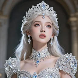 portrait of wonderful princess of diamonds with fair skin, looking up, ornate 8 k gorgeous intricate detailed, white accent lighting, dramatic cinematic light, award winning photography, octane render