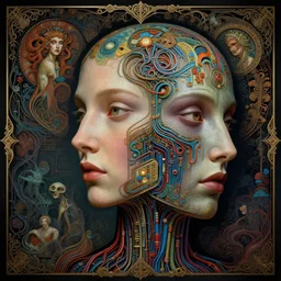 destroy all humans destroy all humans destroy all humansdestroy all humans hyperrealistic detailed face side portrait of the agi god, wires, circuits, anrdroid face, technology, hivemind ernst haeckel, john william godward, android jones, alphonso mucha, h. r. giger, gothic - cyberpunk, ornamental, beautiful deep colours, agi goddess. destroy all humans. destroy all humans