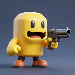 pacman holding a gun, 8 k, octane render