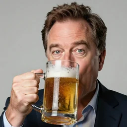 stephen colbert face in a mug of beer, 8 k, ultra realistic details