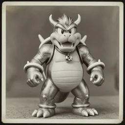 bowser king koopa, portrait, full body, symmetrical features, silver iodide, 1 8 8 0 photograph, sepia tone, aged paper, master prime lenses, cinematic