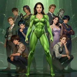 highly detailed portrait of angelina jolie as green muscular she - hulk, very pretty, elegant, full body portrait, stephen bliss, unreal engine, fantasy art by artgerm, loish, rhads, ferdinand knab, makoto shinkai and lois van baarle, ilya kuvshinov, rossdraws, tom bagshaw, global illumination, illustration