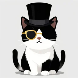 a black and white cat wearing a top hat, vector art by hanns katz, golden monocle on right eye | character portrait by puru, furry art, deviantart contest winner | purism, concept art, flat shading, vanitas | anthropomorphic!! cat with black left ear and black right paws