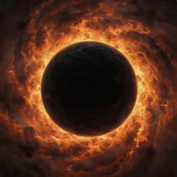 a massive black sphere void in the center of the sky surrounded by swirling firestorm clouds, wide perspective, highly detailed digital art, cinematic, dark moody colors, hyper realism, oil on canvas, trending on Artstation, octane render