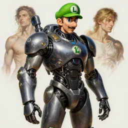 gigachad luigi in a mech suit as terminator by ilya kuvshinov, ernest khalimov body by krista sudmalis, fantasy character portrait, ultra realistic, concept art, intricate details, elegent, digital painting, smooth, sharp focus, illustration, art by artgerm and greg rutkowski and alphonse mucha, artstation
