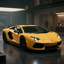 A cinematic film still of a Lamborghini in the movie Blade Runner: 2049.