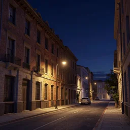 street by night atmospheric light and building left an right, 3 d render