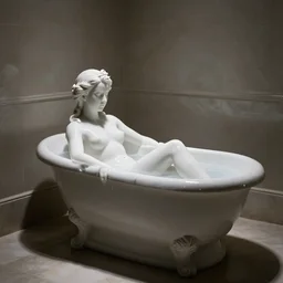 a photography of a statue taking a bath, silent hill bathroom, dark atmosphere, sharp focus, dramatic, dynamic lighting, elegant, open space, harmony, white background, masterpiece, by jenny saville, by ben aronson, by lucian freud, by riccardo federici, by james jean, by craig mullins, by jeremy mann
