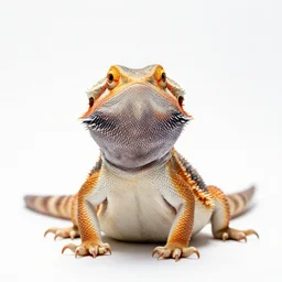 adorable bearded dragon, photorealistic wildlife photography, full body, isolated on a pure white background, centered, entire subject in frame, sharp focus, soft studio lighting