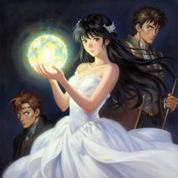 a woman in a white dress holding a glowing ball!!!!!!!!!!!!!, a detailed painting by ross tran and stanley artgerm lau, featured on deviantart, fantasy art, anime, 2 d game art, official art