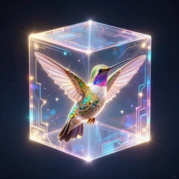 symmetry!! hummingbird goddess of, solid cube of light, hard edges, product render retro - futuristic poster scifi, lasers and neon circuits, beautiful hummingbird, intricate, powerful, elegant, highly detailed, radiant, digital painting, artstation, concept art, smooth, sharp focus, illustration, dreamlike, art by artgerm