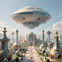 alien city with weirdly a weirdly ornated landscape and a giant bioluminescent alien ship in the middle of the sky trending on artstation award winning by greg rutkowski cgsociety contest winner intricate 4 k detailed wide - angle 8 k quality